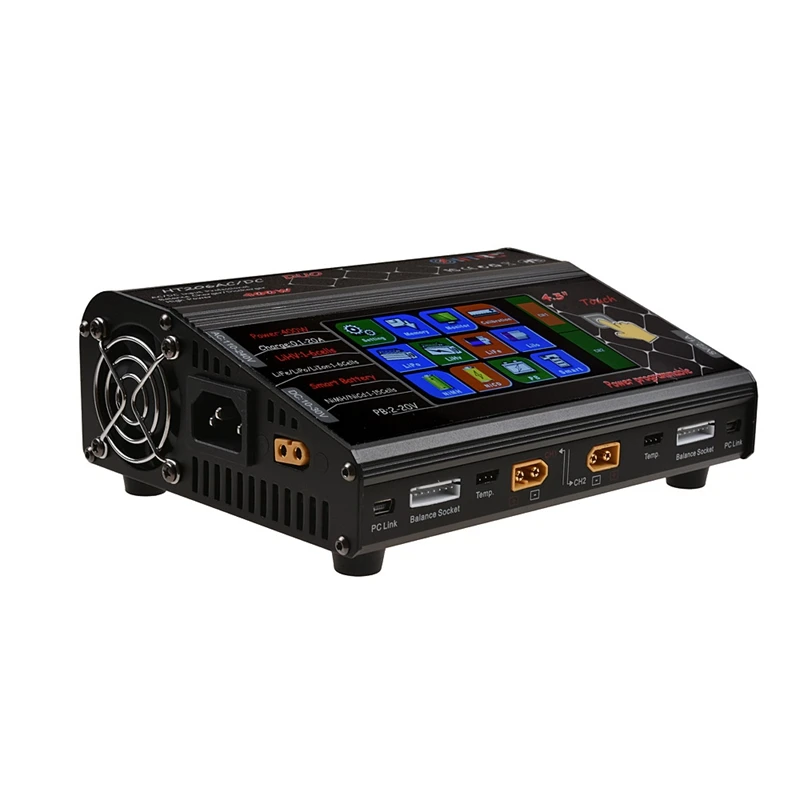 HTRC HT206 RC Balance Charger DUO 200Wx2 20Ax2 Dual Port 4.3 Inch Color LCD Press Screen for Lilon/LiPo/LiFe Battery
HTRC HT206 RC Balance Charger DUO 200Wx2 20Ax2 Dual Port 4.3 Inch Color LCD Press Screen for Lilon/LiPo/LiFe Battery