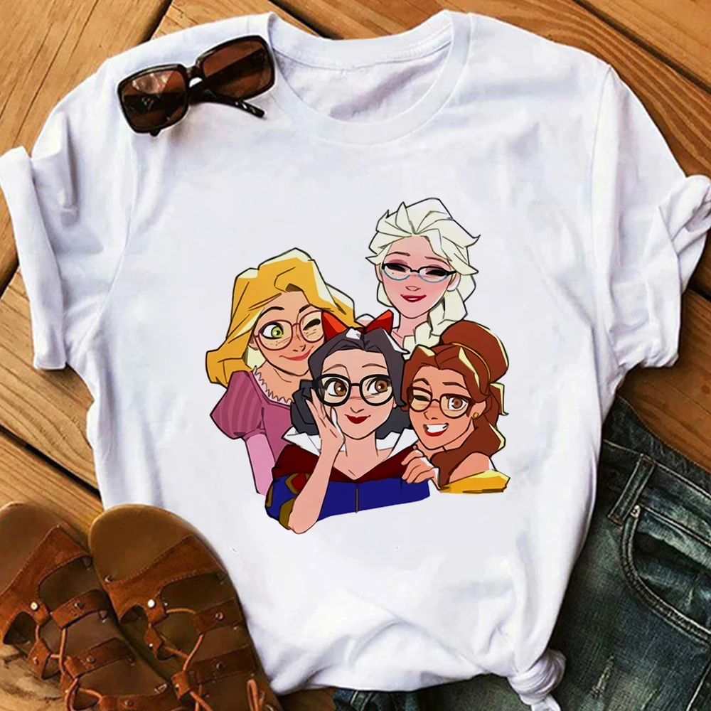 T Shirt Women Snow White Belle Rapunzel Elsa Wear Glasses Graphic Tee Personality Hipster Summer Girl Tshirt Streetwear
T Shirt Women Snow White Belle Rapunzel Elsa Wear Glasses Graphic Tee Personality Hipster Summer Girl Tshirt Streetwear