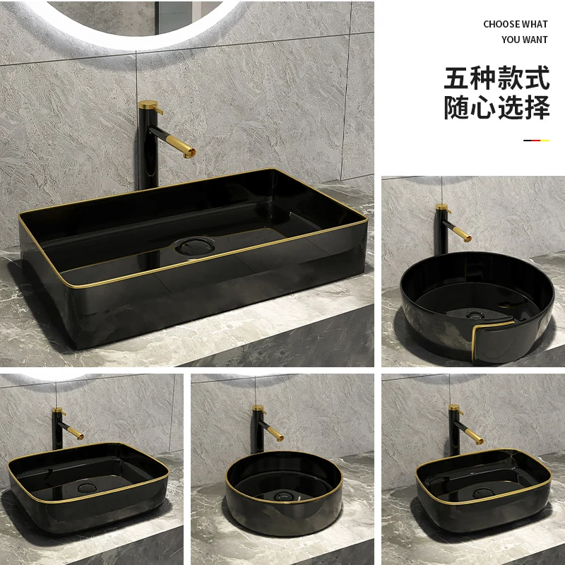 

Черная керамическая Столешница для балкона, квадратная простая раковина для ванной комнаты, художественная раковина в европейском стиле