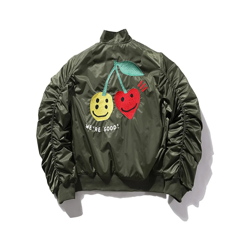 

Love Flight Smiley Jackets Cherry Embroidery Kanye Good We Print Are High Street Oversize Casual Stand Thick Winter Coat Autumn