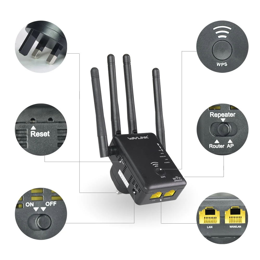 Wavlink WIFI Repeater Range Extender Mini Wireless Router Wifi Booster Signal Amplifier Dual-Band 4 External Antennas EU UK US
Wavlink WIFI Repeater Range Extender Mini Wireless Router Wifi Booster Signal Amplifier Dual-Band 4 External Antennas EU UK US