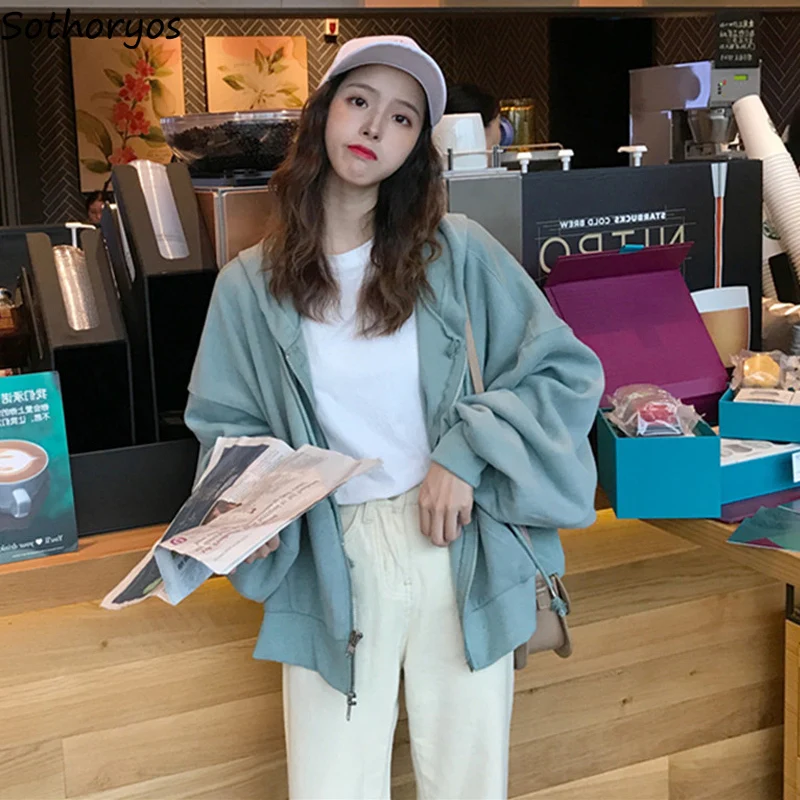 Женские однотонные Свободные толстовки в Корейском стиле Harajuku мягкие женские