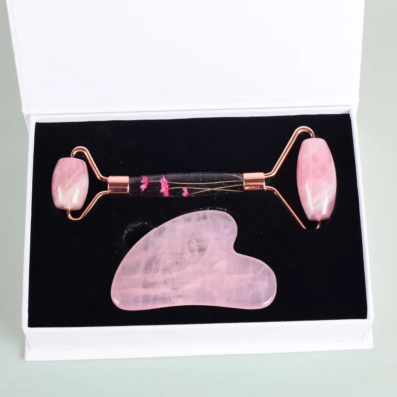 Natural Rose Quartz Jade Roller & Guasha Kit Beauty Massager For Face Double Heads Massage Roller Facial Lifting Body Slimming 
Natural Rose Quartz Jade Roller & Guasha Kit Beauty Massager For Face Double Heads Massage Roller Facial Lifting Body Slimming