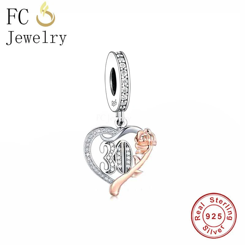 

FC Jewelry Fit Original Pandora Charm Bracelet 925 Silver Rose Flower 30th Birthday Anniversary Bead For Making Women Berloque