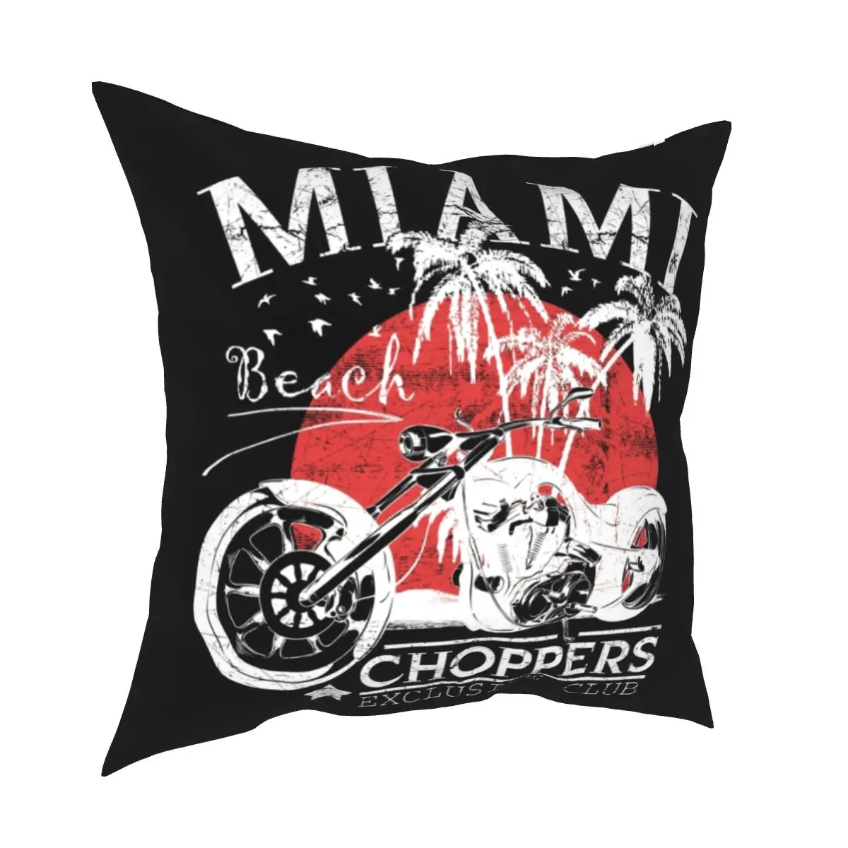 

Miami Beach Choppers Motorcycle Pillowcases Home American Style Vintage Cushion Cover Cool Decorative Pillow Cover 45*45CM