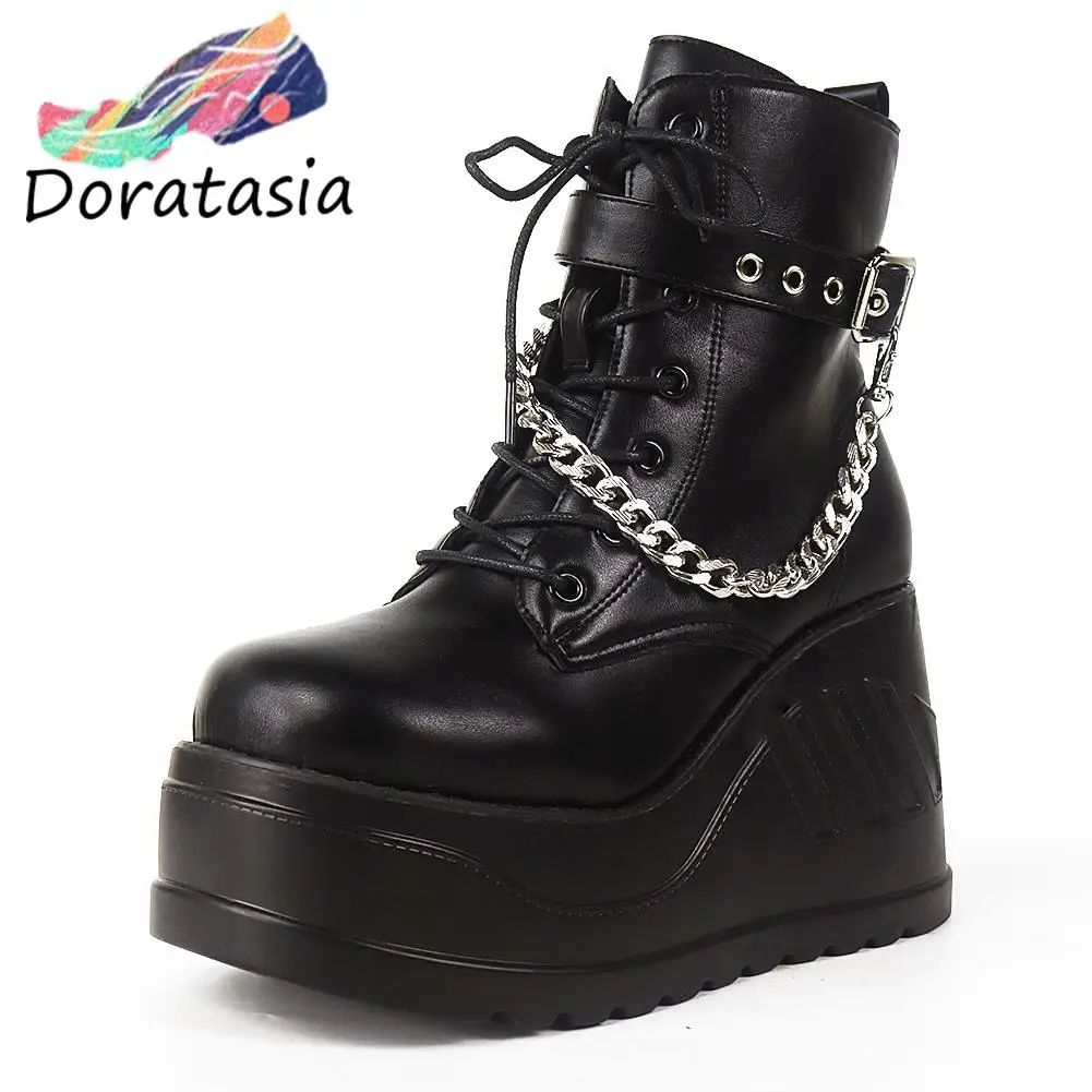 DORATASIA INS Hot Sale Ladies Boots Buckle Lace Up Zipper Chain Wedges High Heel Platform Luxury women's Boots Punk Gothic Shoes
DORATASIA INS Hot Sale Ladies Boots Buckle Lace Up Zipper Chain Wedges High Heel Platform Luxury women's Boots Punk Gothic Shoes