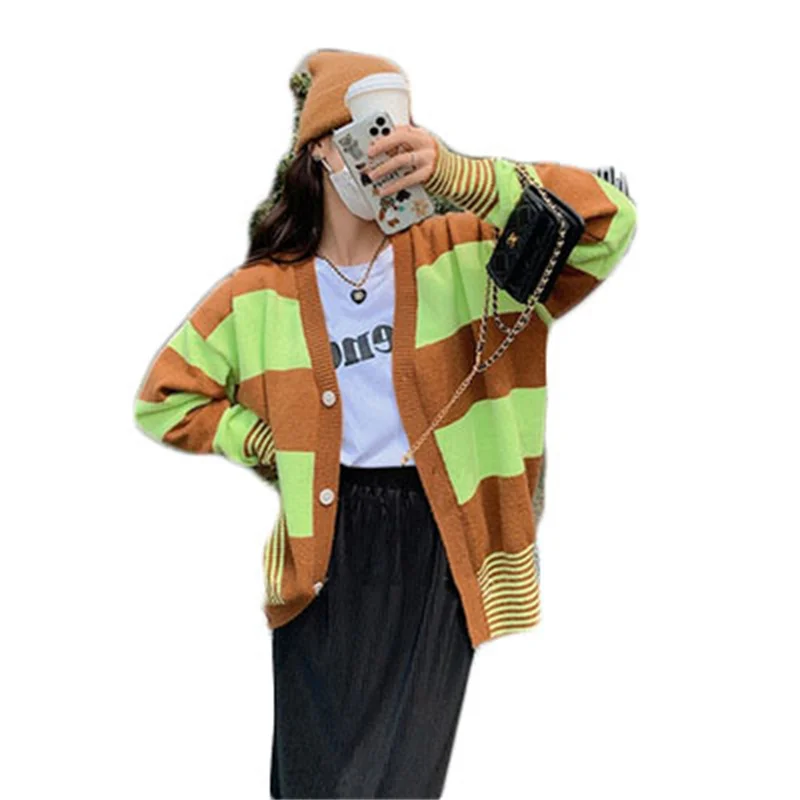 Sweater 2021 Autumn Striped Knitted Cardigan Single-Breasted Korean Style Loose V-Neck Long-Sleeved Fashion Clothes T502
Sweater 2021 Autumn Striped Knitted Cardigan Single-Breasted Korean Style Loose V-Neck Long-Sleeved Fashion Clothes T502