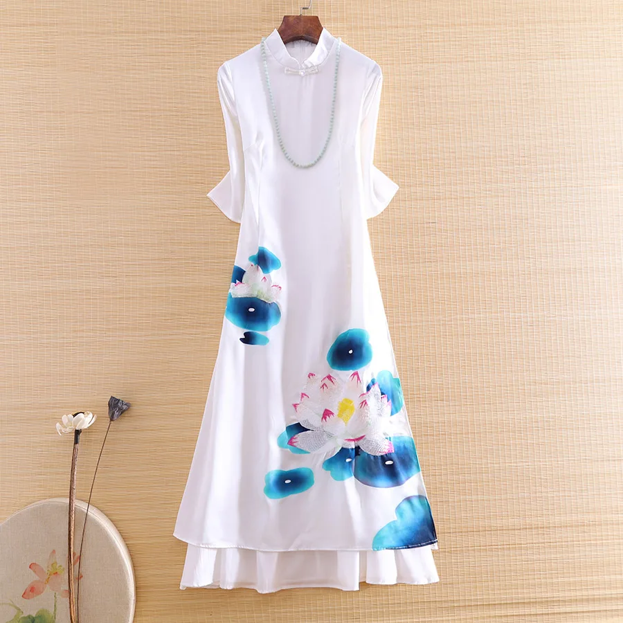 High-end Summer Women Chinese Style Cotton Aode Embroidery Print Lotus Elegant Slim Lady A-line Qipao Dress S-XXL
High-end Summer Women Chinese Style Cotton Aode Embroidery Print Lotus Elegant Slim Lady A-line Qipao Dress S-XXL