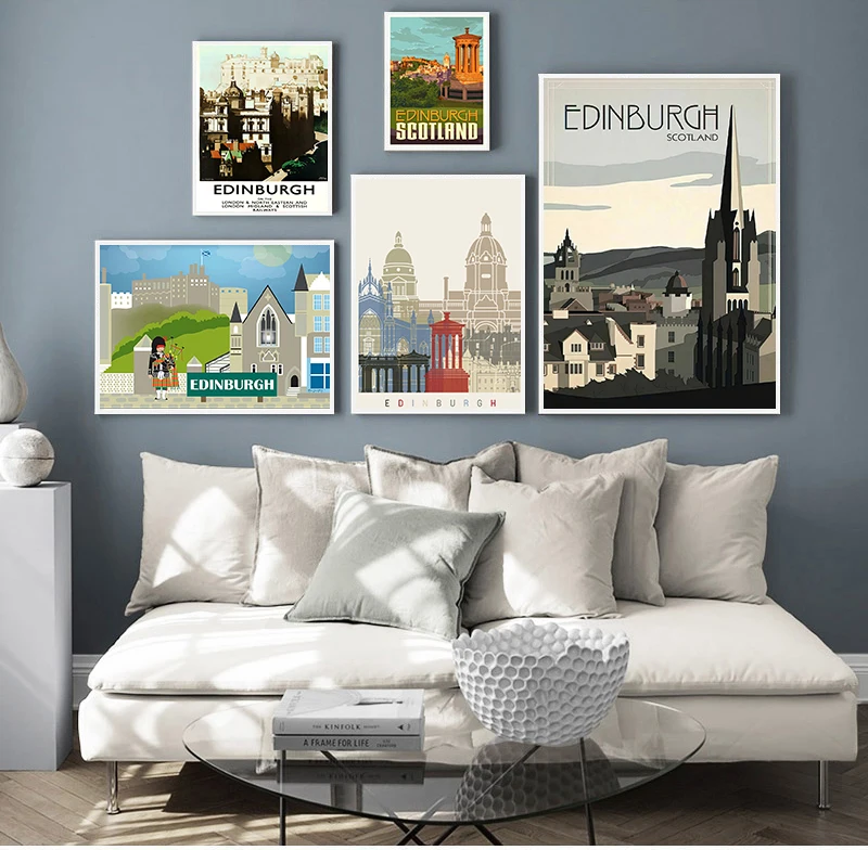 

Edinburgh United Kingdom Europe Vintage Travel Posters Canvas Paintings Kraft Poster Coated Wall Sticker Home Decoration Gift