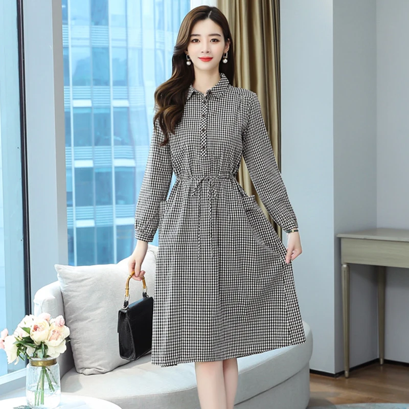 2021 Vintage Cotton Plaid Loose Midi Dresses Autumn Winter Plus Size Full Sleeve Office Dress Women Classy Party Casual Vestidos
2021 Vintage Cotton Plaid Loose Midi Dresses Autumn Winter Plus Size Full Sleeve Office Dress Women Classy Party Casual Vestidos
