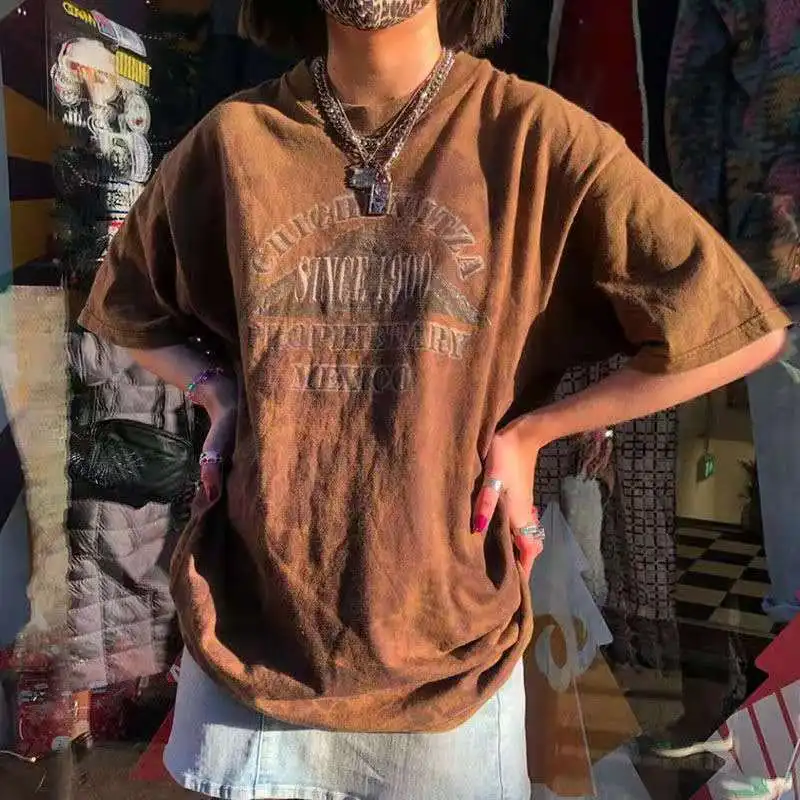 Brown Tie Dye Letter Printing Graphic Tee Harajuku T Shirt Women Short Sleeve O Neck Casual T-shirt Summer Street Style Clothes 
Brown Tie Dye Letter Printing Graphic Tee Harajuku T Shirt Women Short Sleeve O Neck Casual T-shirt Summer Street Style Clothes