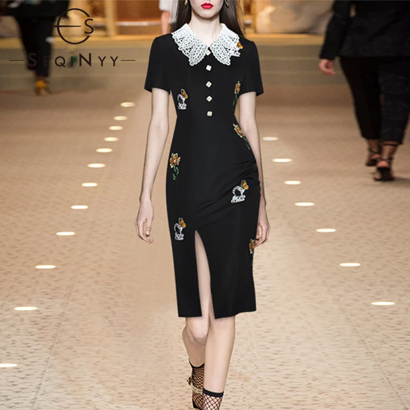 SEQINYY Fashion Summer Dress New Design Women Black White Lace Animal Flower Embroidery Split Elegant Slim Knee Sheath
SEQINYY Fashion Summer Dress New Design Women Black White Lace Animal Flower Embroidery Split Elegant Slim Knee Sheath