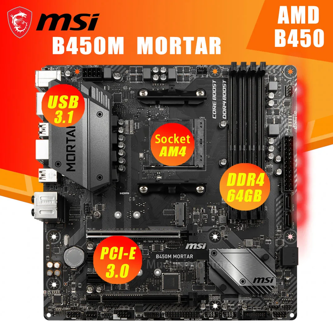 Б/у материнская плата B450M разъем AM4 DDR4 1866 МГц PCI E 3 0 M.2 ЦП 1st Gen 2rd Gne AMD Ryzen HIFI оверлок