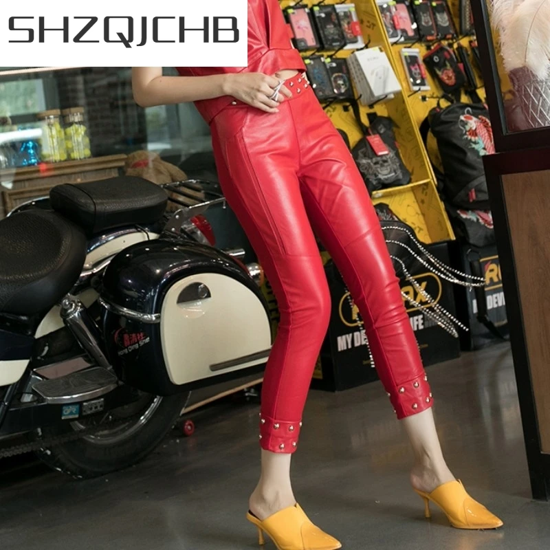 JCHB 2021 Spring Women Patchwork Elastic Leggings Pencil Trousers Female High Street Rivets Sheepskin Real Leather Calf Length
JCHB 2021 Spring Women Patchwork Elastic Leggings Pencil Trousers Female High Street Rivets Sheepskin Real Leather Calf Length