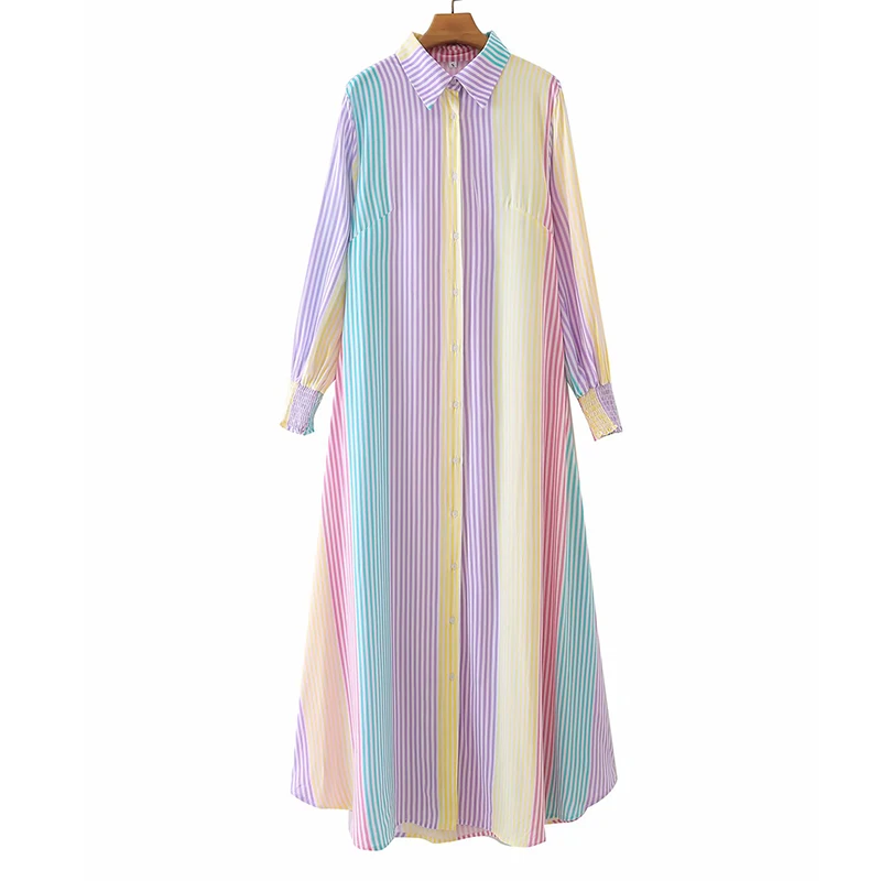 

Jastie 2022 летнее женское платье-рубашка разноцветное Полосатое длинное платье-рубашка с отворотом Свободные повседневные платья Vestidos