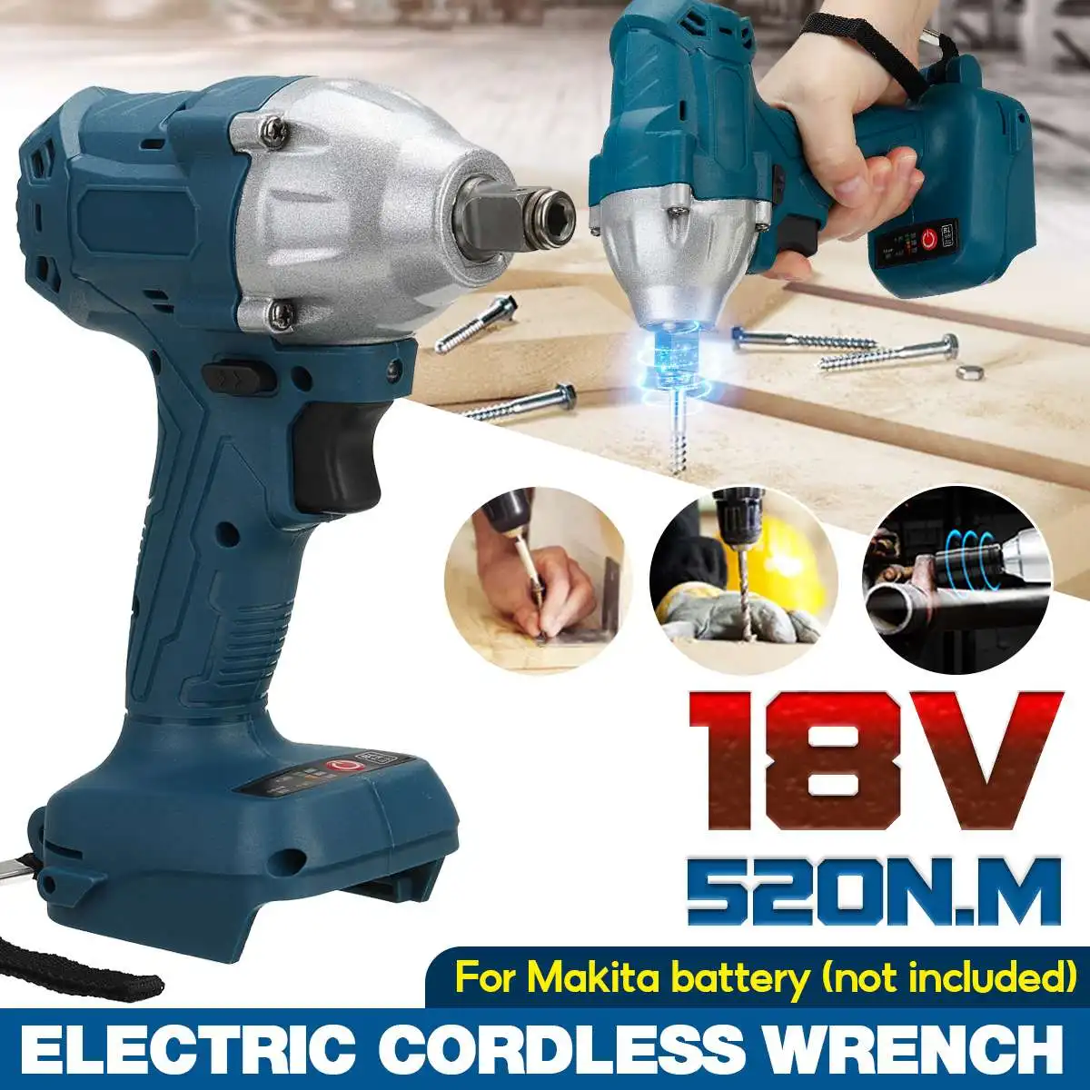 3 In 1 520N.m Brushless Cordless Electric Impact Wrench 1/2 inch Socket Wrench Power Tool Rechargeable For Makita 18V Battery
3 In 1 520N.m Brushless Cordless Electric Impact Wrench 1/2 inch Socket Wrench Power Tool Rechargeable For Makita 18V Battery