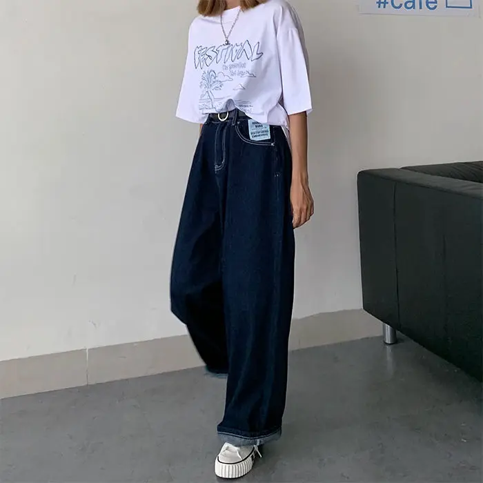 High waisted jeans loose Korean autumn Korean new high waisted slim drape dark blue straight wide leg pants for women[delivery
High waisted jeans loose Korean autumn Korean new high waisted slim drape dark blue straight wide leg pants for women[delivery