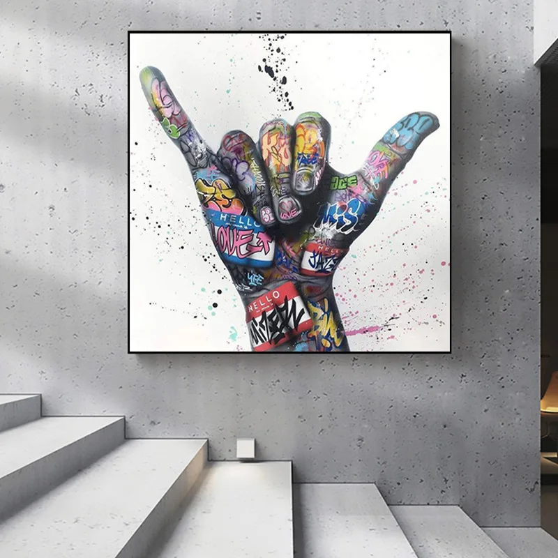 

Victory Gesture Graffiti Art Inspirational Canvas Painting Posters and Prints on The Wall Art Picture for Living Room Decor