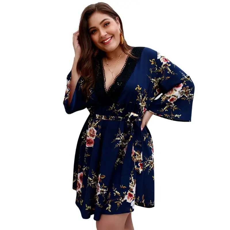 Women Ladies Plus Size Holiday Summer Beach Deep V Neck Lace Floral Print 3/4 Sleeve Mini Short Dress Chiffon Sundress BX0A
Women Ladies Plus Size Holiday Summer Beach Deep V Neck Lace Floral Print 3/4 Sleeve Mini Short Dress Chiffon Sundress BX0A
