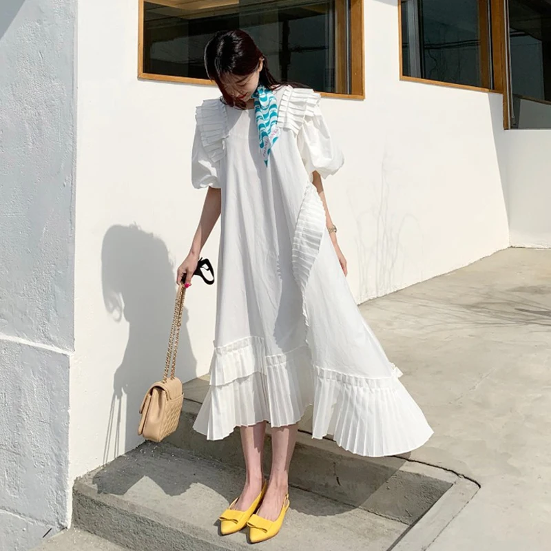 QOERLIN Summer Chic Puff Sleeve White Dress Women Short Sleeve Loose Casual Pink Dress Female Ruffles Pleated Long Vestidos Maxi
QOERLIN Summer Chic Puff Sleeve White Dress Women Short Sleeve Loose Casual Pink Dress Female Ruffles Pleated Long Vestidos Maxi