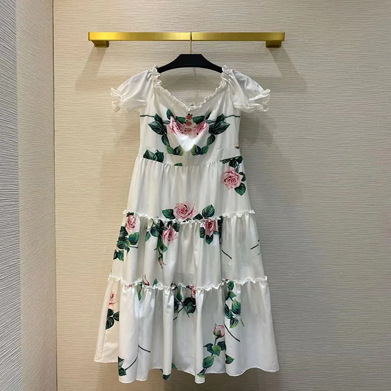 New 2021 Women Summer Fashion Runway A-Line Dress Short Sleeve Square Collar Floral Print Ladies Midi White Dress
New 2021 Women Summer Fashion Runway A-Line Dress Short Sleeve Square Collar Floral Print Ladies Midi White Dress