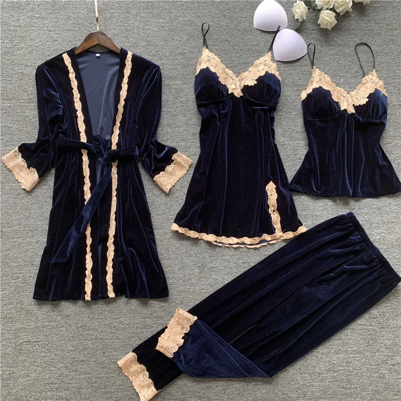 Sexy Women Sleepwear Robe with Pants Velvet Pajamas Lace Sleep Lounge 4 Pcs Sets Ladies Nightgown Bathrobe Indoor Clothing Suit
Sexy Women Sleepwear Robe with Pants Velvet Pajamas Lace Sleep Lounge 4 Pcs Sets Ladies Nightgown Bathrobe Indoor Clothing Suit