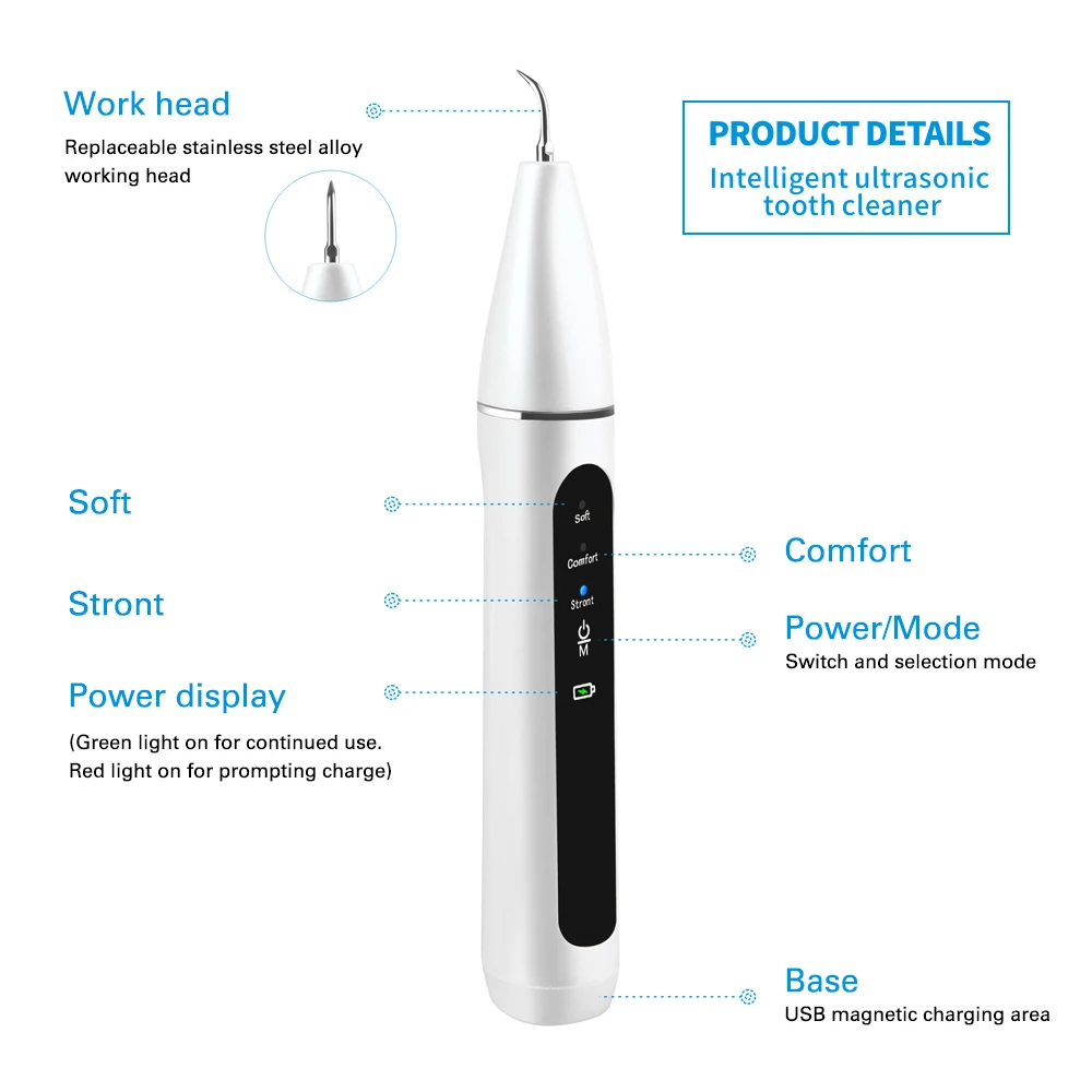 Ultrasonic Dental Scaling Tooth Calculus Remover Dental Scaler for Teeth Cleaner Electric Sonic Stains Tartar Plaque Remover
Ultrasonic Dental Scaling Tooth Calculus Remover Dental Scaler for Teeth Cleaner Electric Sonic Stains Tartar Plaque Remover