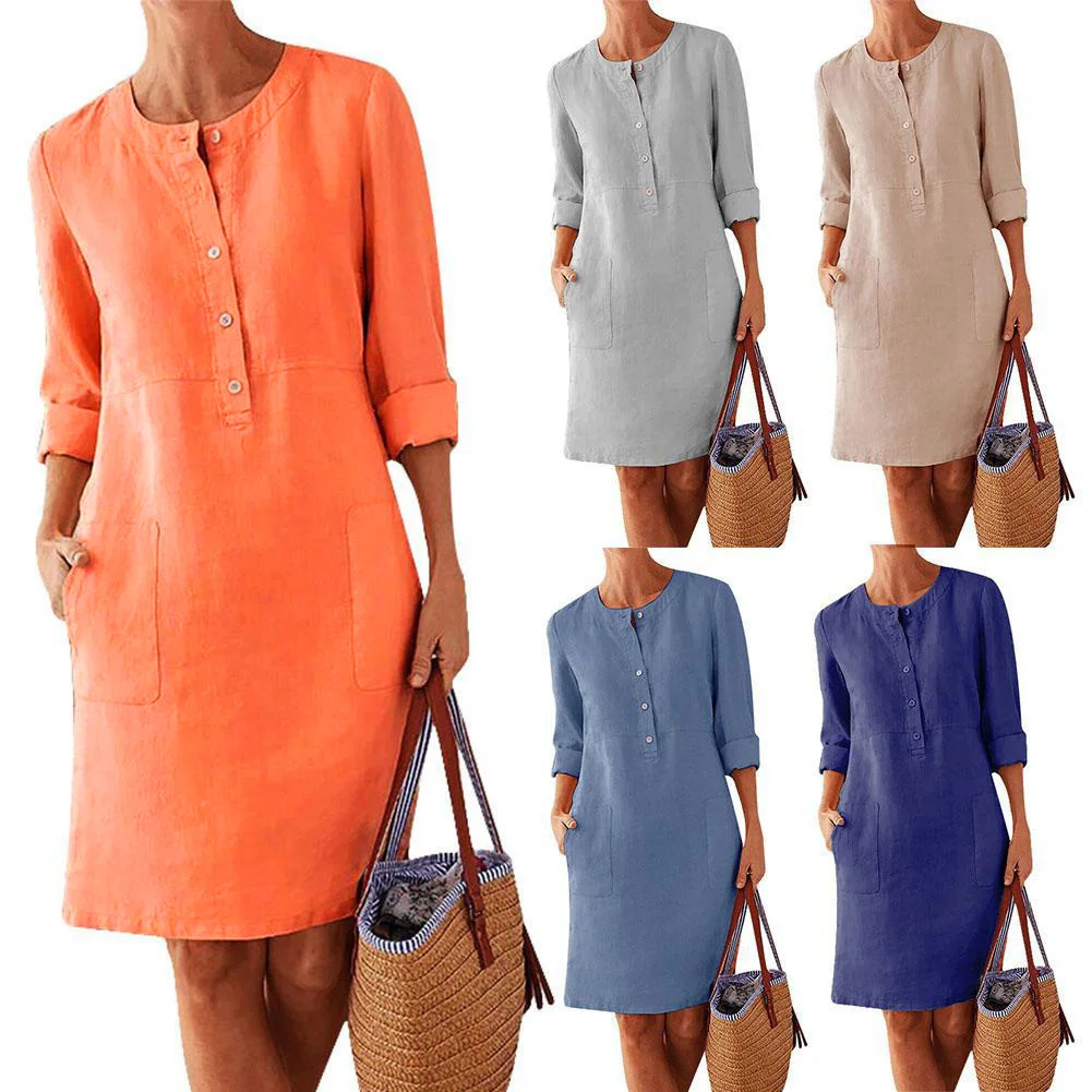Linen Long Sleeve O-neck Knee Dresses for Women Pocket Solid Fashion Party Dress White Black Plus Size Ruched Dress
Linen Long Sleeve O-neck Knee Dresses for Women Pocket Solid Fashion Party Dress White Black Plus Size Ruched Dress