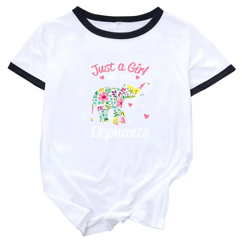 Womens Colorblock Crewneck Short Shleeve Summer Cotton T-shirts Graphic Tees Female Print Top Just A Girl Who Loves Elephants 
Womens Colorblock Crewneck Short Shleeve Summer Cotton T-shirts Graphic Tees Female Print Top Just A Girl Who Loves Elephants