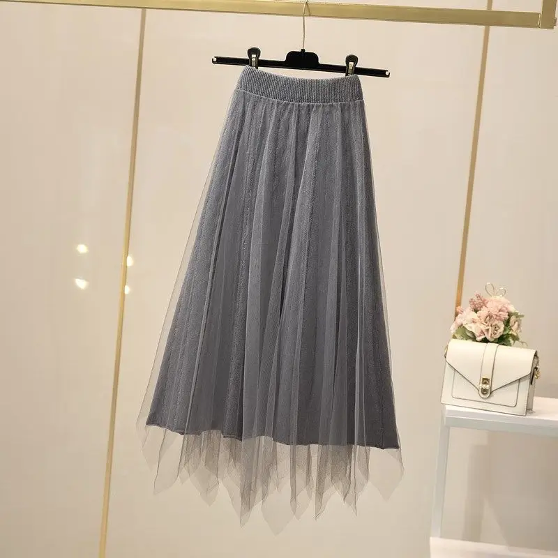 Womens Knitted Skirt Autumn Winter Fashion Wear on Both Sides Tulle Skirts Lady Solid Color High Waist Midi Skirt Female Y326
Womens Knitted Skirt Autumn Winter Fashion Wear on Both Sides Tulle Skirts Lady Solid Color High Waist Midi Skirt Female Y326