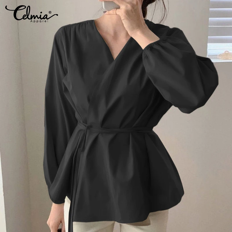 Celmia Korean Bandage Tops Office Lady Long Puff Sleeve Casual V Neck Blusas Women's 2022 Fashion Elegant Wrap Blouses Shirts
Celmia Korean Bandage Tops Office Lady Long Puff Sleeve Casual V Neck Blusas Women's 2022 Fashion Elegant Wrap Blouses Shirts