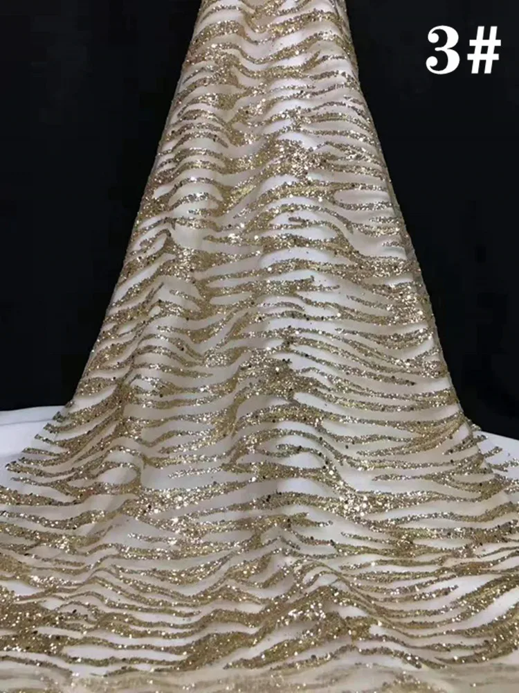 Gold series Glued glitter sequined French mesh gauze African fabric suitable for wedding dress Nigeria lace | Дом и сад