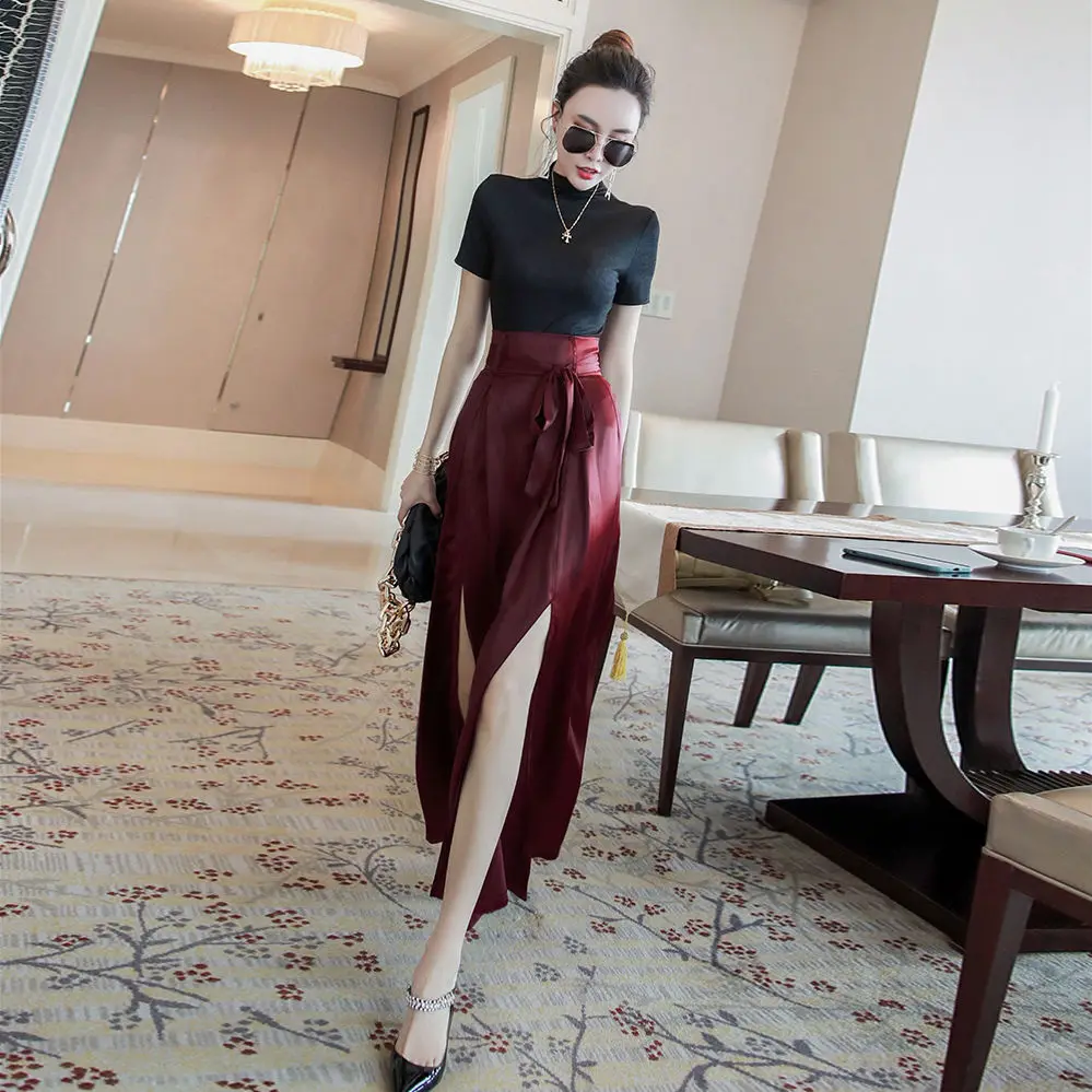 Women New 2020 Summer Fashion Casual 2 Piece Set Female Clothes Short Sleeve Slim Top+High Split Wide Leg Pant Elegant Suit B15
Women New 2020 Summer Fashion Casual 2 Piece Set Female Clothes Short Sleeve Slim Top+High Split Wide Leg Pant Elegant Suit B15