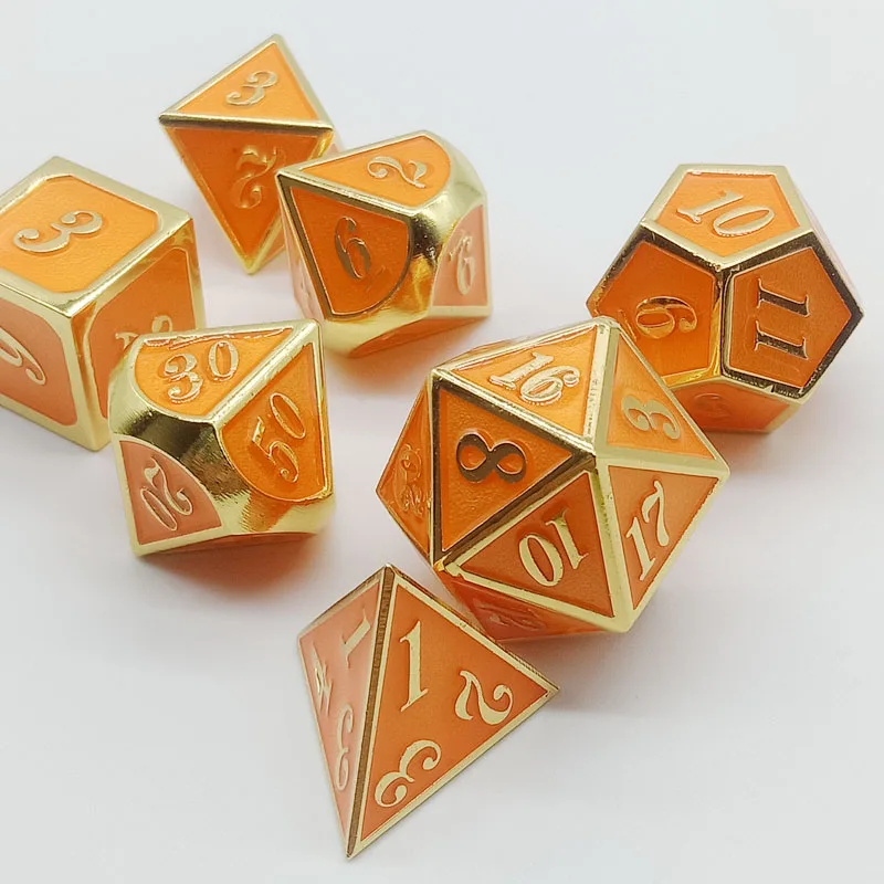 7-piece zinc alloy dice set for DND role playing games table game polyhedral solid metal dice set-orange with gold rim
7-piece zinc alloy dice set for DND role playing games table game polyhedral solid metal dice set-orange with gold rim