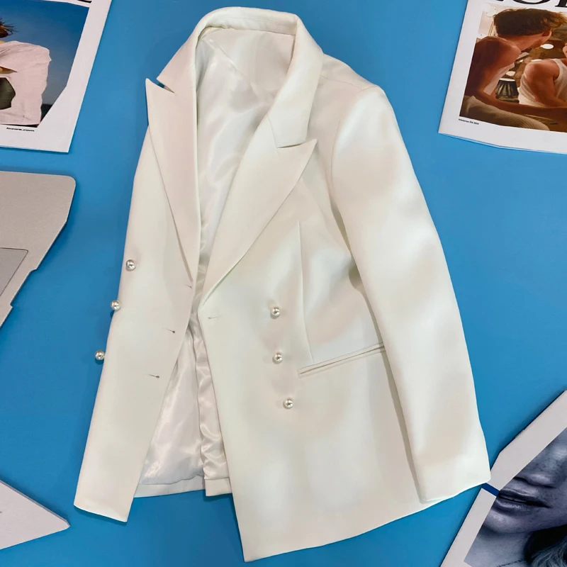 White Women Blazers Autumn 2022 Double Breasted Pearl Pocket Long-Sleeved Loose Thick Warm Elegant Office Lady Outwear Coats Top
White Women Blazers Autumn 2022 Double Breasted Pearl Pocket Long-Sleeved Loose Thick Warm Elegant Office Lady Outwear Coats Top