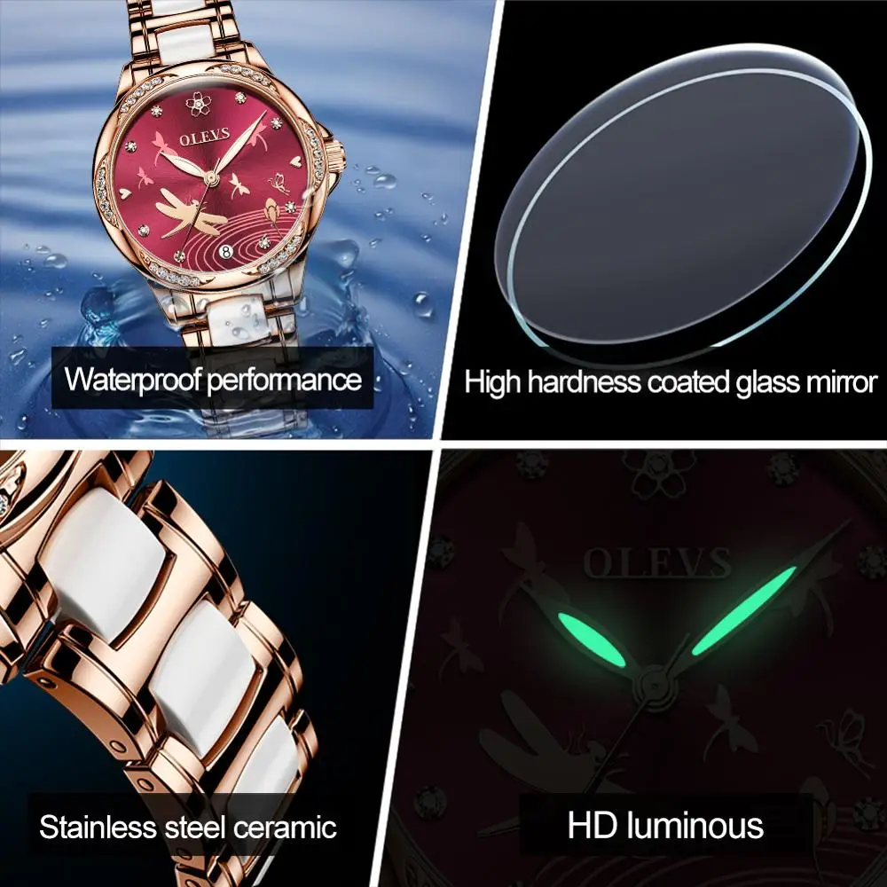 Женские часы керамические элегантные женские механические известного бренда OLEVS