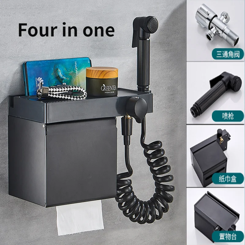 Black White Multifunctional Paper Towel Holder Tissue Rack Stainless Steel Hook With Mobile Phone Holder Toilet Spray Gun
Black White Multifunctional Paper Towel Holder Tissue Rack Stainless Steel Hook With Mobile Phone Holder Toilet Spray Gun