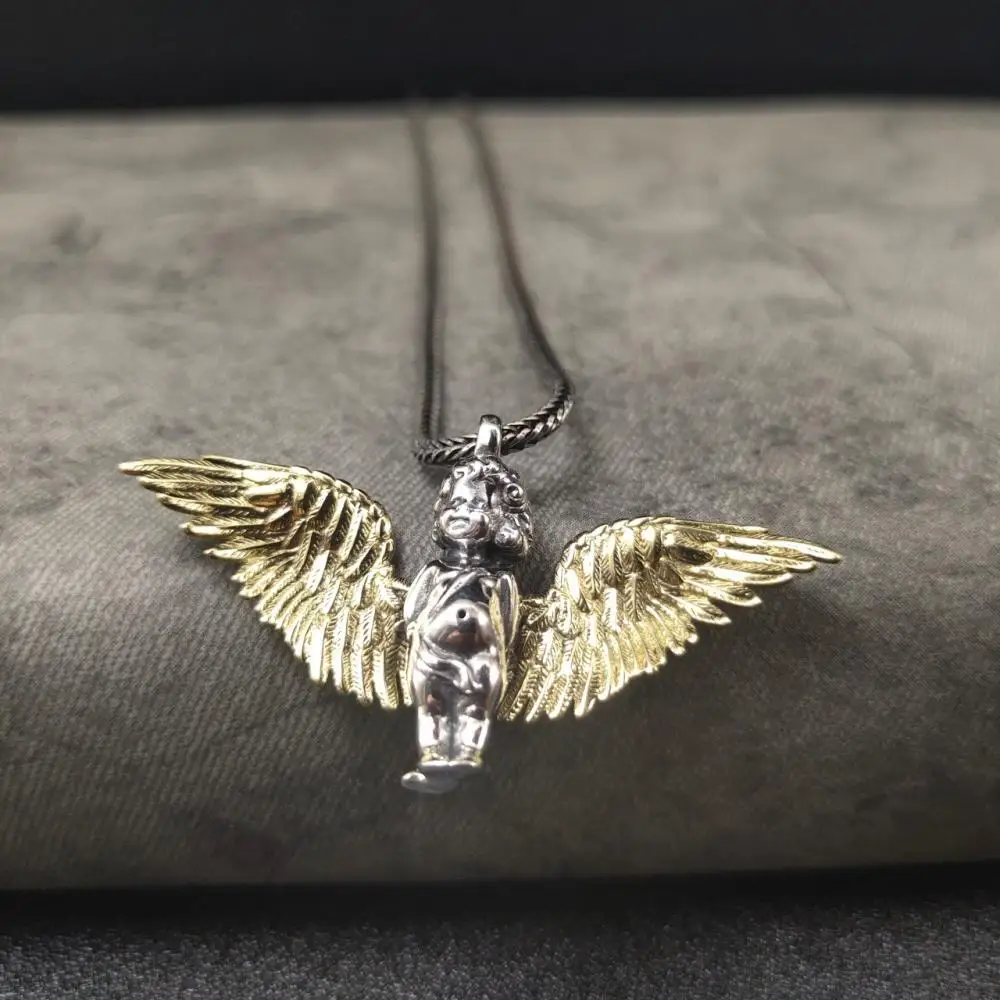 Винтажное ожерелье с подвеской в виде милых ангелов и золотых крыльев для мужчин