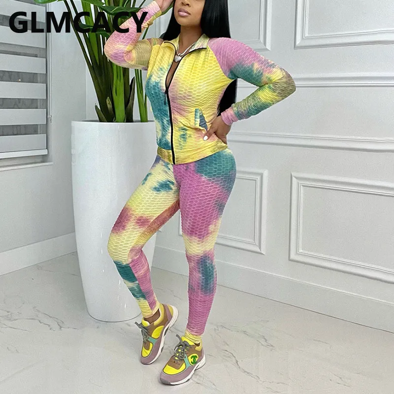 Women Two Piece Tie Dye Printed Tracksuits Long Sleeve Zip Up Jacket & Slim Pants Set
Women Two Piece Tie Dye Printed Tracksuits Long Sleeve Zip Up Jacket & Slim Pants Set