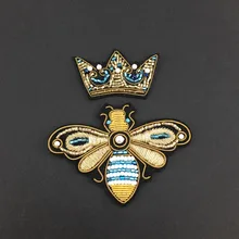 Indian metallic thread silk Cannetille hand embroidery Bee patch Badge Brooch Pin Garment bag hat Applique Sewing Accessory boho