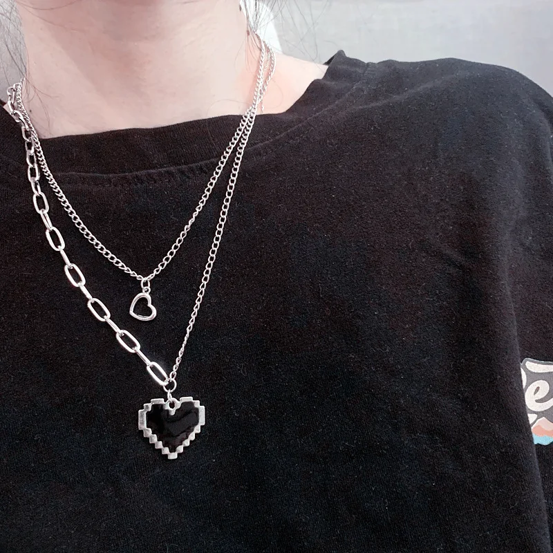 Dark Wind Love Mosaic Necklace Cool Necklace Pendant Trendy Jewelry Clavicle Chain Hip-hop Style 2-layer Heart Chains Necklace
Dark Wind Love Mosaic Necklace Cool Necklace Pendant Trendy Jewelry Clavicle Chain Hip-hop Style 2-layer Heart Chains Necklace