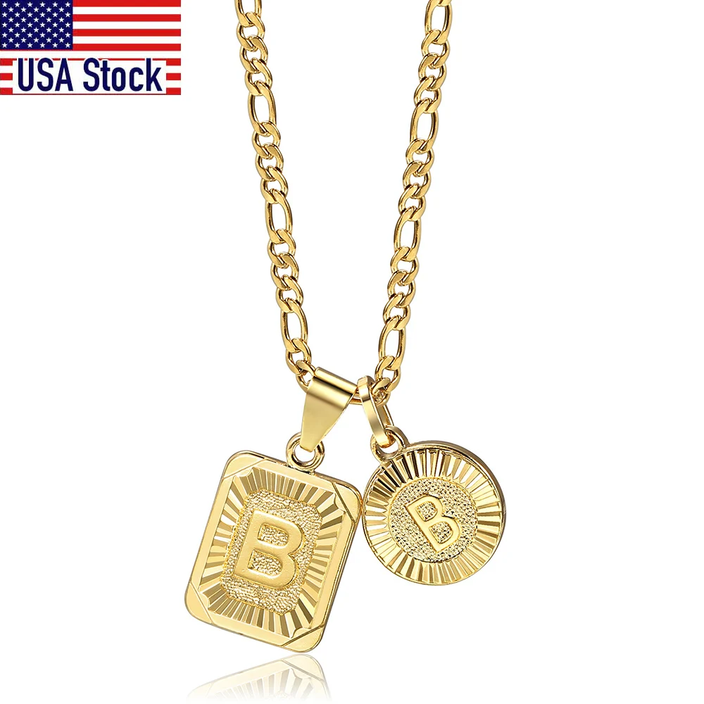 

Chic 2pcs Letter Pendants with Figaro Chain Necklace Stainless Steel Link Choker for Men Women Gold Filled Jewelry Gift 18inch