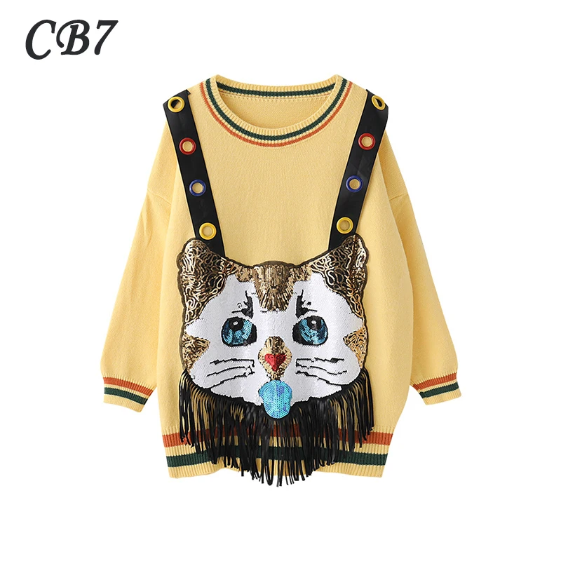 Sweaters Women Streetwear Knitted O-Neck Pullover Cartoon Patchwork Sweater 2021 Autumn Harajuku Oversized Sweater Jumper 
Sweaters Women Streetwear Knitted O-Neck Pullover Cartoon Patchwork Sweater 2021 Autumn Harajuku Oversized Sweater Jumper