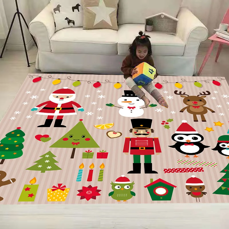 

Christmas Santa Claus/Penguin/Snowman/Elk Anti-Skid Area Floor Mat Rug Non-slip Mat Dining Room Living Soft Carpet Kids Mat