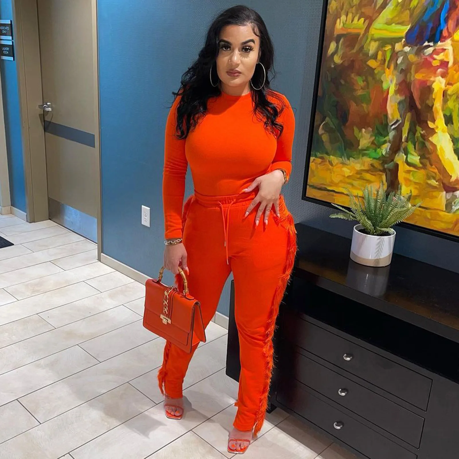 Cofeehot Two Piece Set Women Casual Sweatsuits Orange Tracksuit Outfits Long Sleeve Top Tassel Pants Suits Matching Sets
Cofeehot Two Piece Set Women Casual Sweatsuits Orange Tracksuit Outfits Long Sleeve Top Tassel Pants Suits Matching Sets