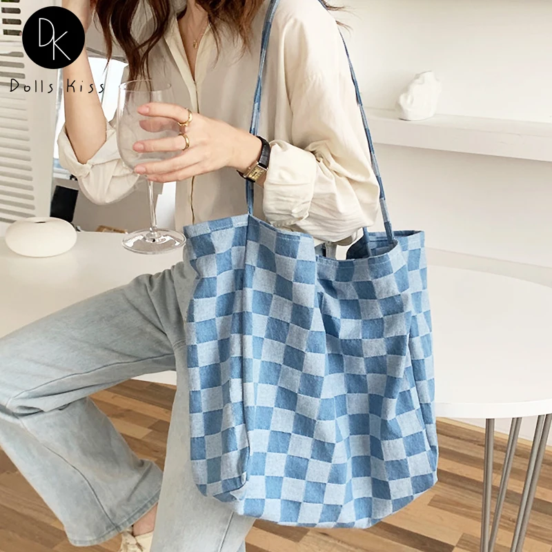 Women Canvas Shopping Bag Ladies Retro Denim Checkerboard Shoulder Bag Female Large-Capacity Totes Casual Grocery Bag for Girls
Women Canvas Shopping Bag Ladies Retro Denim Checkerboard Shoulder Bag Female Large-Capacity Totes Casual Grocery Bag for Girls