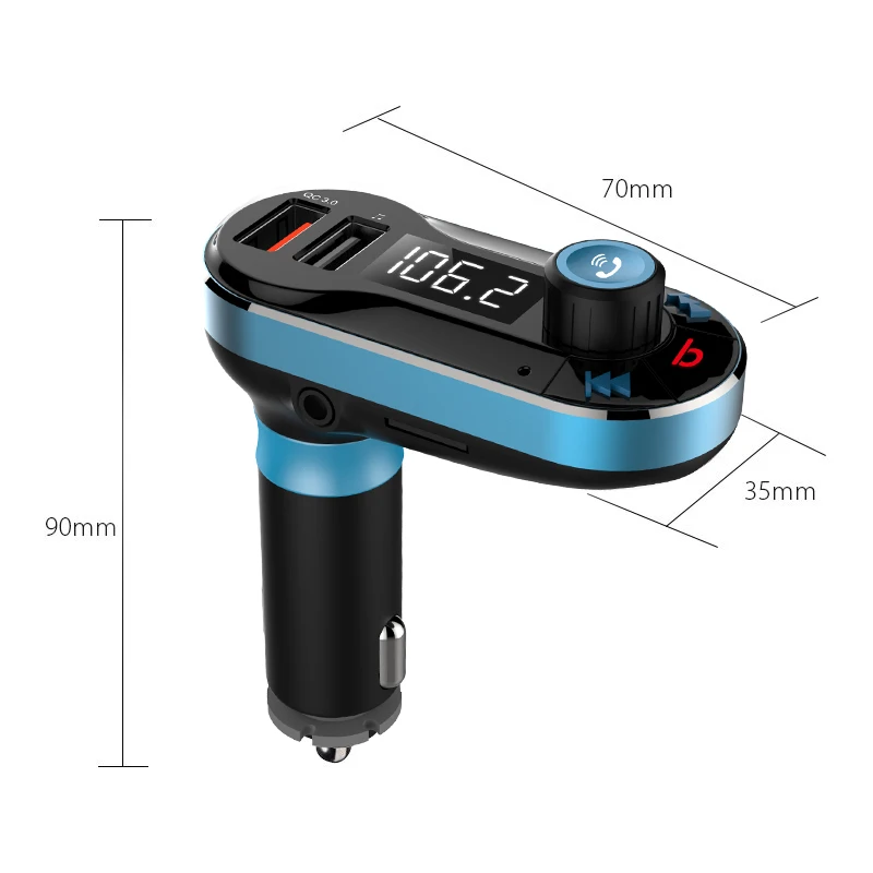 

VANJEW BT66 QC 3.0 Quick Charger FM Transmitter Modulator Bluetooth Handsfree Call Car Audio MP3 Player with Dual USB Charger