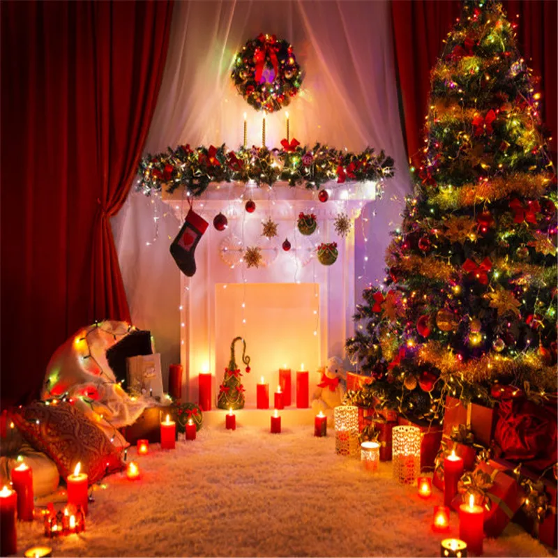 

Nitree Photography Background Photo Studio Backdrop Christmas Wreath Fireplace Pine Light Strip Xmas Party Banner Decoration