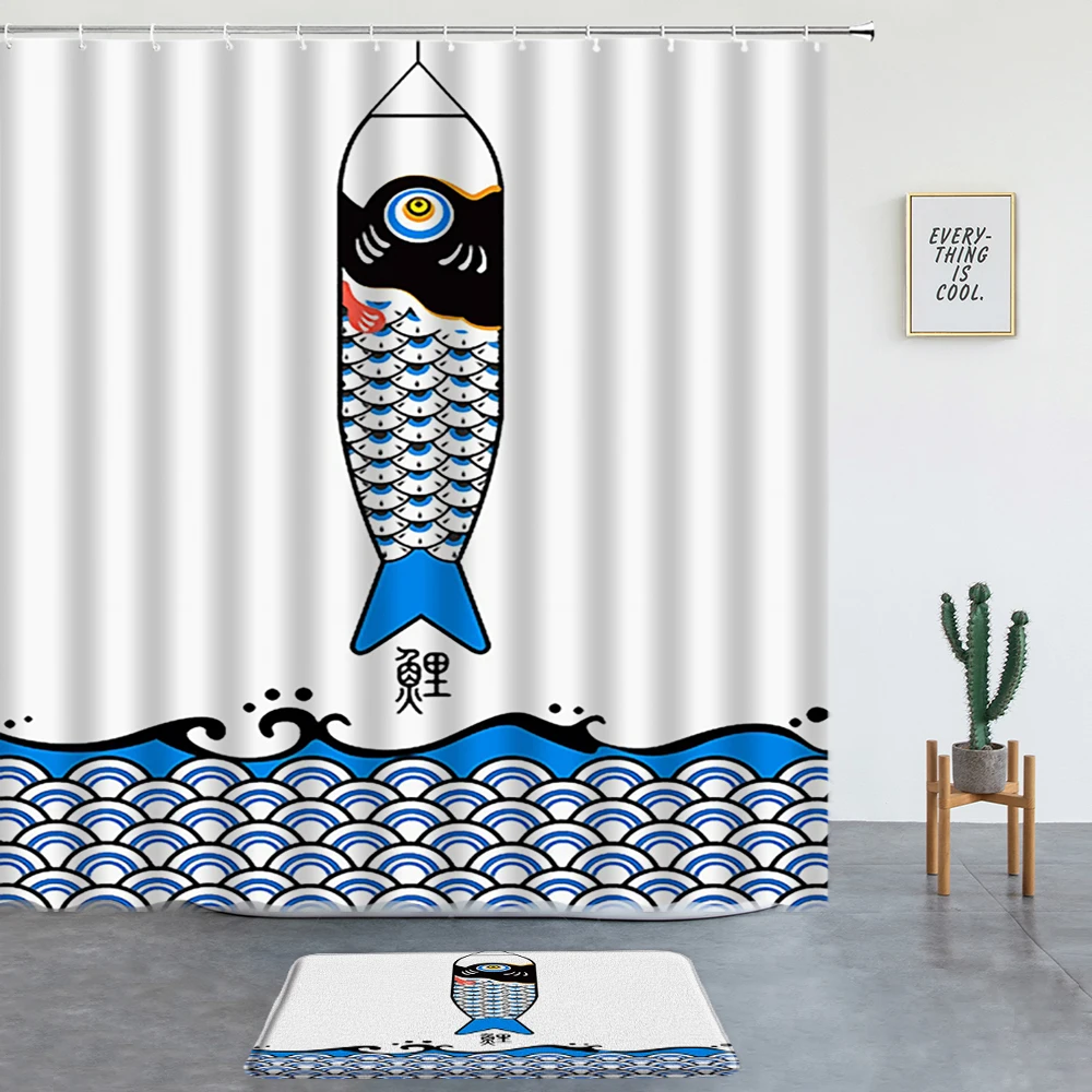 Fun Koi Fish Cartoon Shower Curtains Japanese Asian Art Style Washable Children's Bathroom Decor Bathtub Partition With Hooks
Fun Koi Fish Cartoon Shower Curtains Japanese Asian Art Style Washable Children's Bathroom Decor Bathtub Partition With Hooks