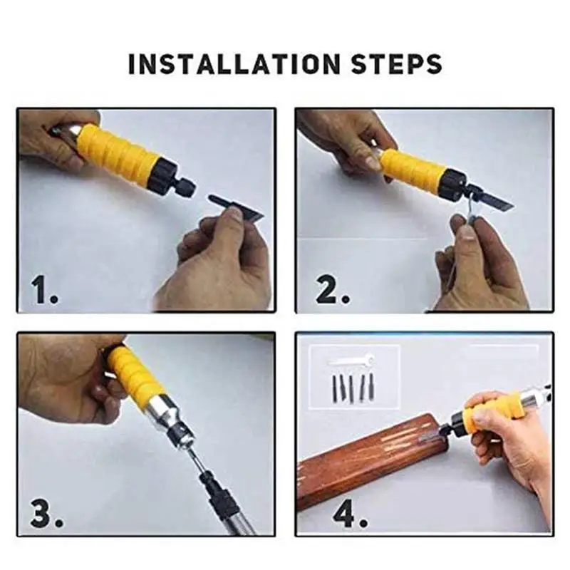 Electric Carving Handle Chisel Hammer Chuck Kit 5pc Chisels Wood Carving Woodworking Tool for flex shaft